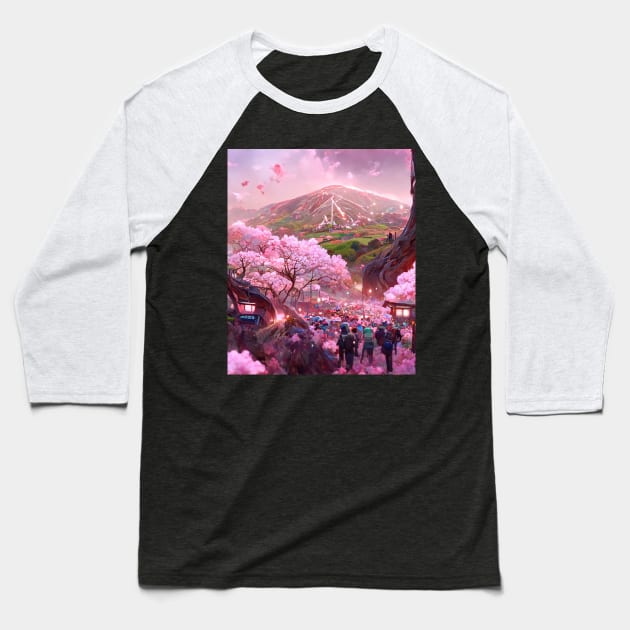 Mount Fuji cherry blossom Baseball T-Shirt by Sparkledoom